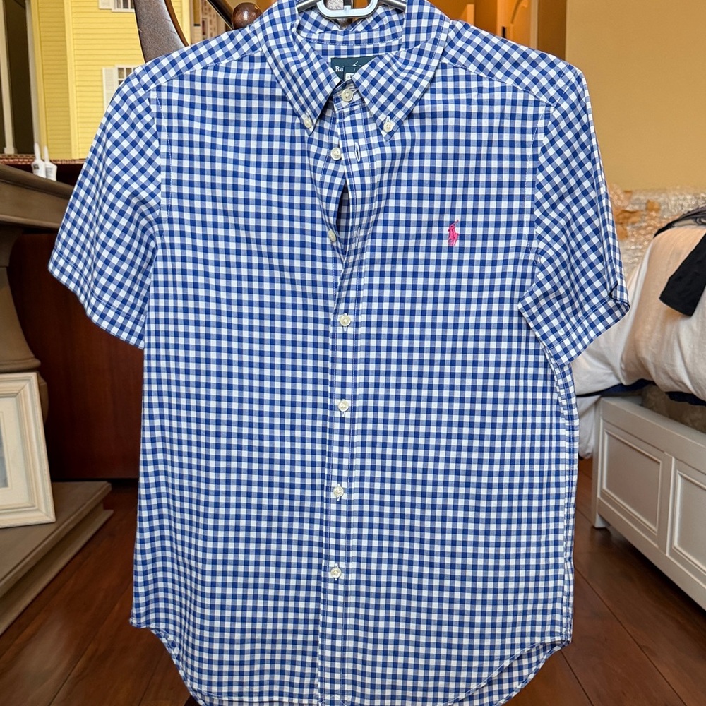 Ralph Lauren Blue and White Checkered Men's Shirt
